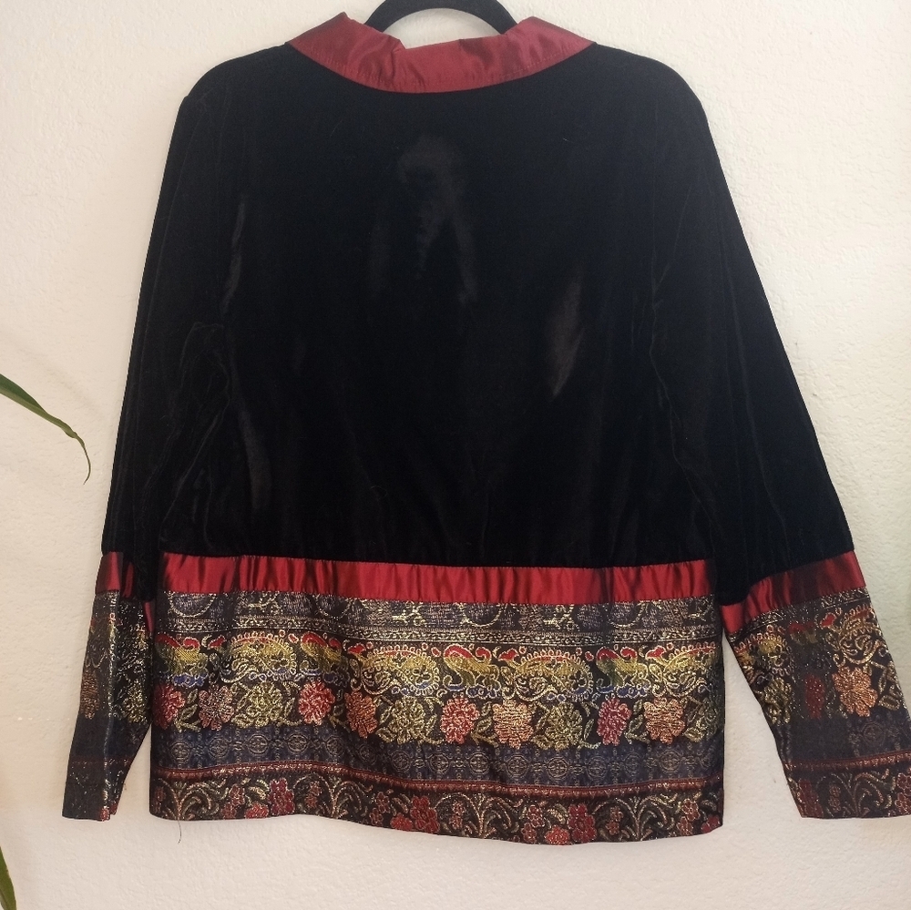 Charter Club Velvet Blazer Hemmed Cuffed With Metallic Embroidered Tapestry - Picture 6 of 9